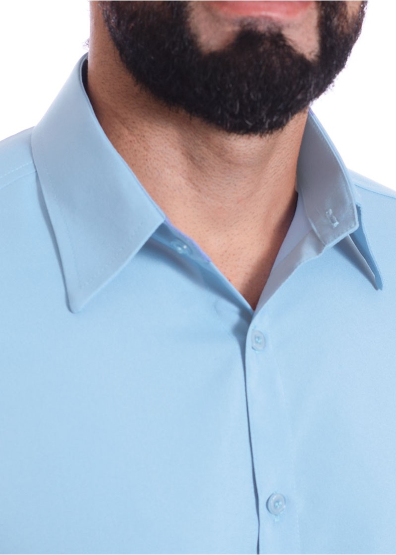 Camisa social azul claro masculina de microfibra