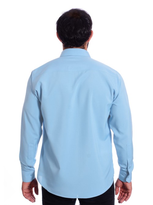 Camisa social azul claro masculina de microfibra