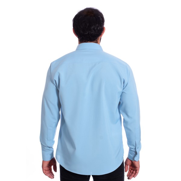 Camisa social azul claro masculina de microfibra