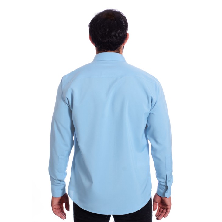 Camisa social azul claro masculina de microfibra