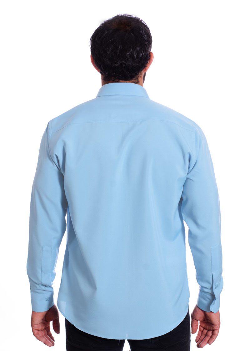 Camisa social azul claro masculina de microfibra