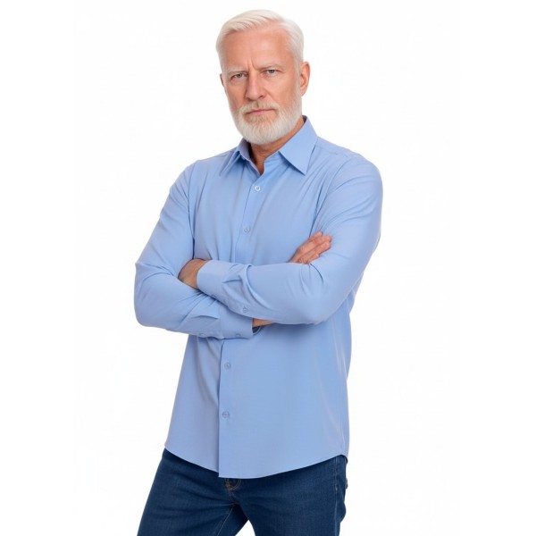 Camisa social azul colonial masculina de microfibra