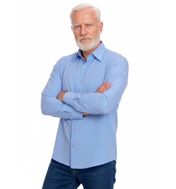 Camisa social azul colonial masculina de microfibra