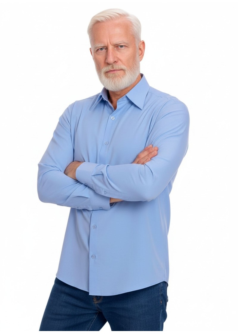 Camisa social azul colonial masculina de microfibra