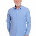 Camisa social azul colonial masculina de microfibra