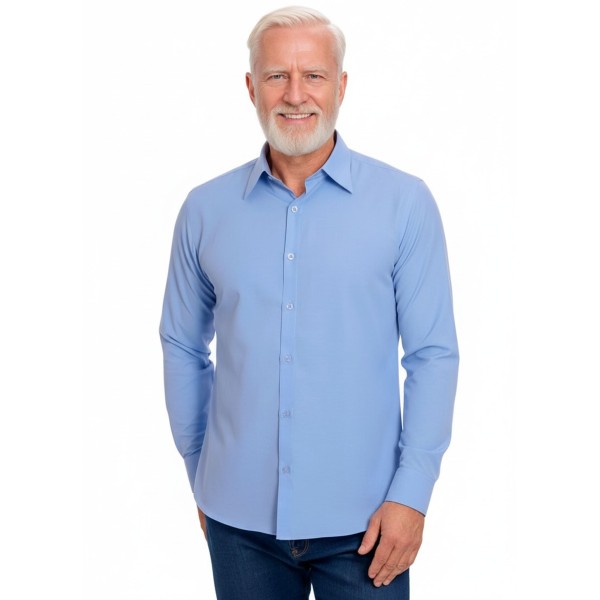 Camisa social azul colonial masculina de microfibra