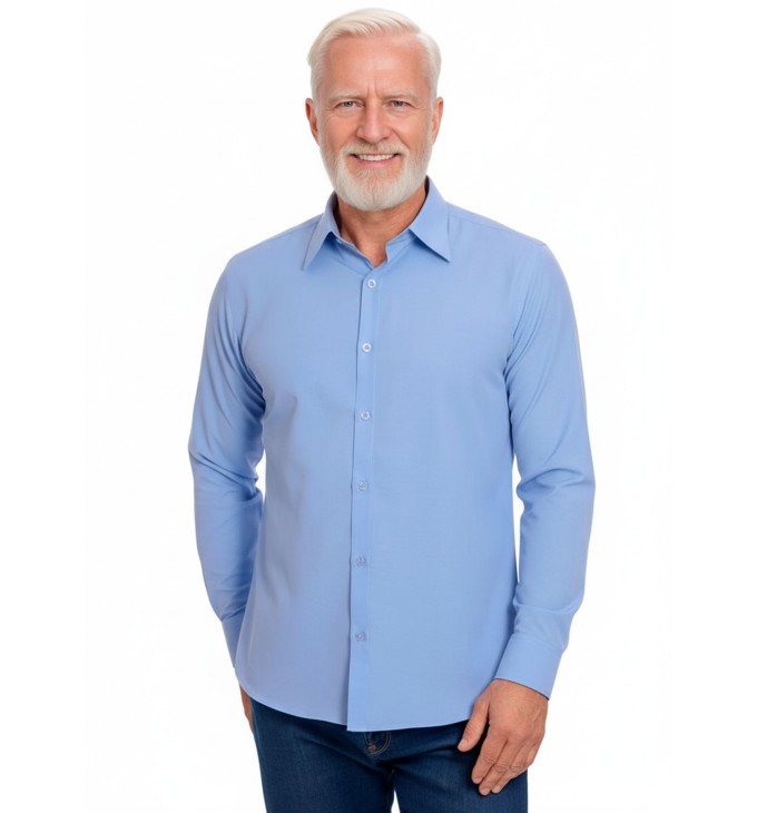 Camisa social azul colonial masculina de microfibra