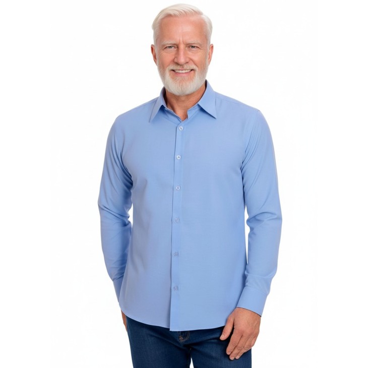 Camisa social azul colonial masculina de microfibra