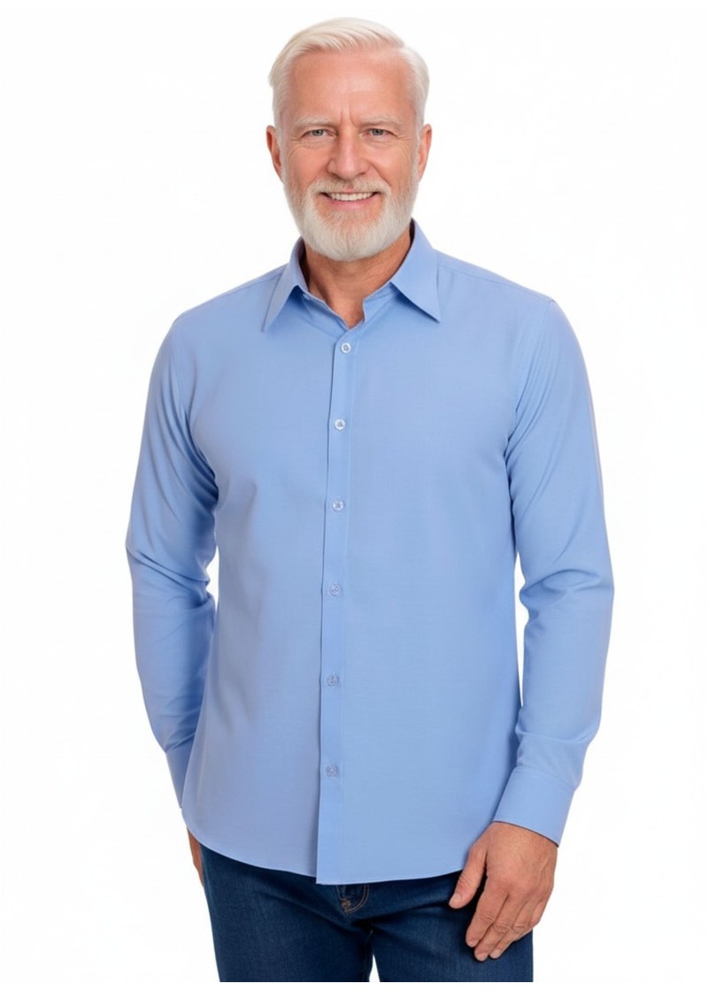 Camisa social azul colonial masculina de microfibra
