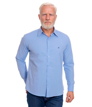 Camisa social azul colonial masculina de microfibra