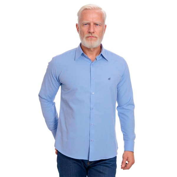 Camisa social azul colonial masculina de microfibra