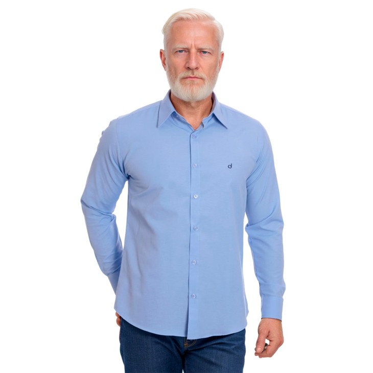 Camisa social azul colonial masculina de microfibra