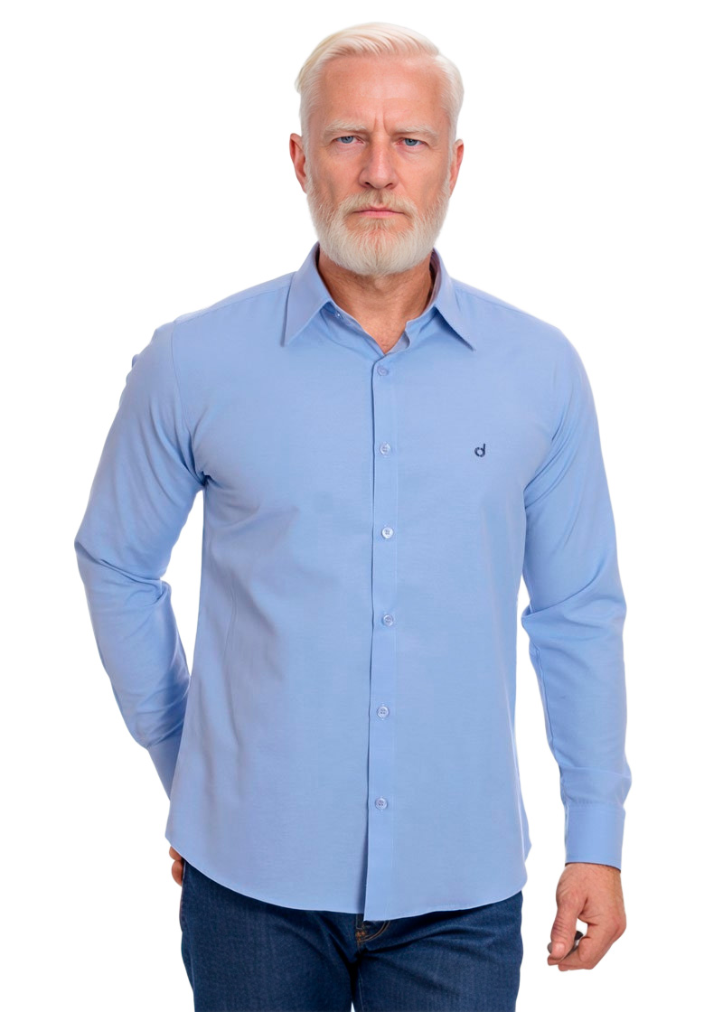 Camisa social azul colonial masculina de microfibra