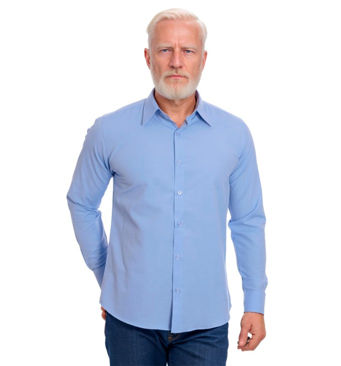 Camisa social azul colonial masculina de microfibra Camisa social azul colonial masculina de microfibra