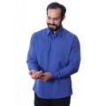 Camisa social masculina de microfibra manga longa, royal