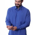 Camisa social masculina de microfibra manga longa, royal