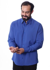 Camisa social masculina de microfibra manga longa, royal