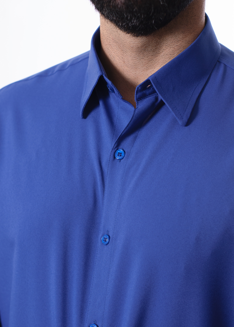 Camisa social masculina de microfibra manga longa, royal