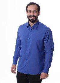 Camisa social masculina de microfibra manga longa, royal