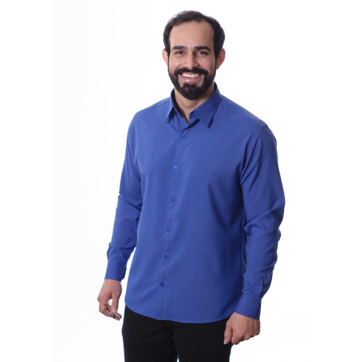 Camisa social masculina de microfibra manga longa, royal