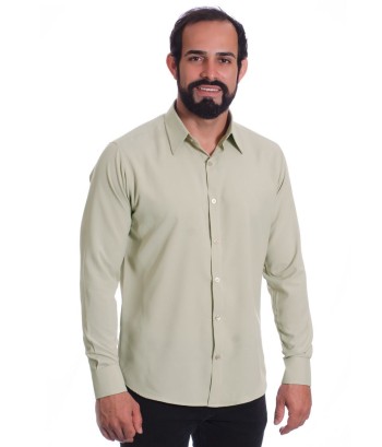 Camisa caqui masculina manga longa de microfibra