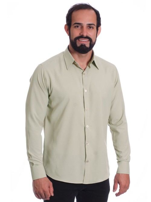Camisa caqui masculina manga longa de microfibra Camisa caqui masculina manga longa de microfibra