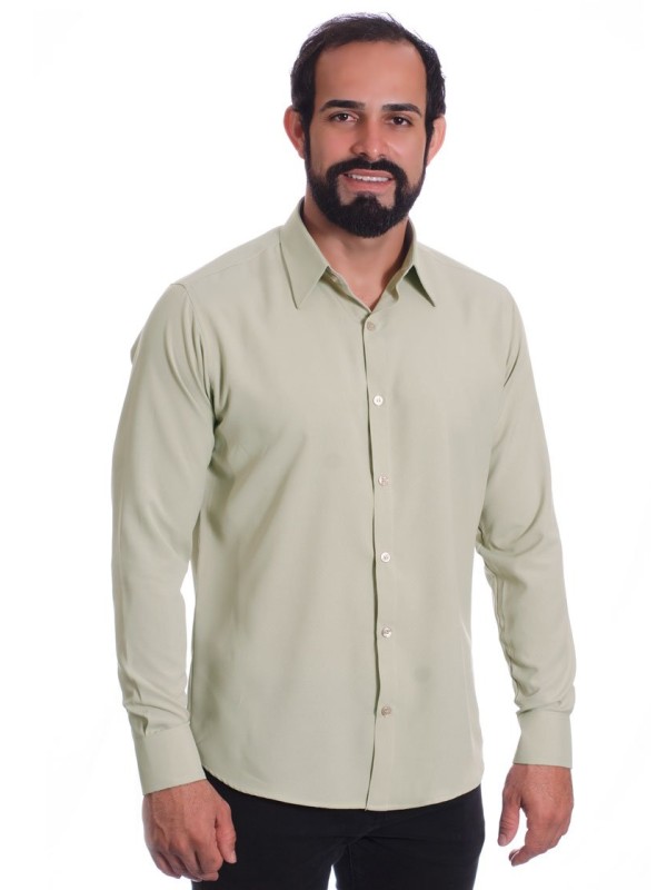 Camisa caqui masculina manga longa de microfibra