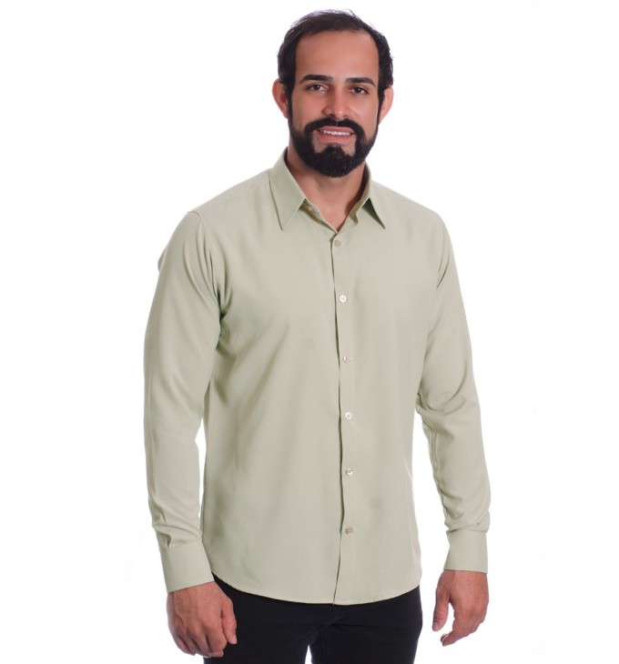 Camisa caqui masculina manga longa de microfibra Camisa caqui masculina manga longa de microfibra