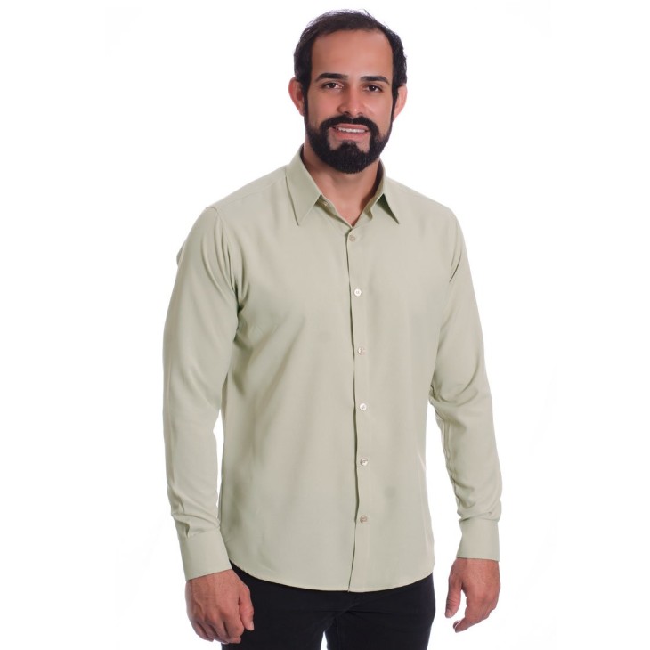 Camisa caqui masculina manga longa de microfibra