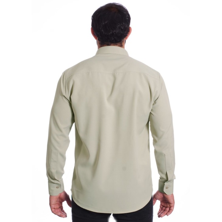 Camisa caqui masculina manga longa de microfibra