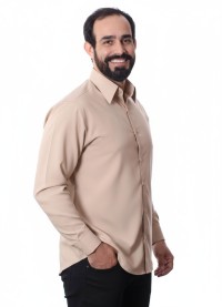 Camisa bege masculina manga longa de microfibra