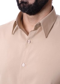 Camisa bege masculina manga longa de microfibra