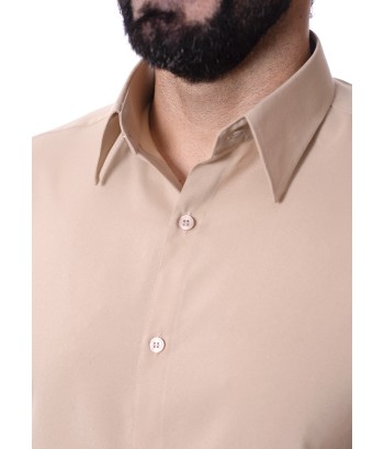 Camisa bege masculina manga longa de microfibra