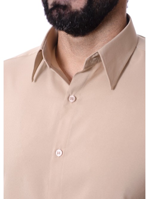 Camisa bege masculina manga longa de microfibra Camisa bege masculina manga longa de microfibra
