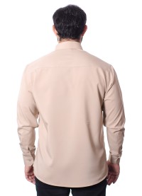 Camisa bege masculina manga longa de microfibra