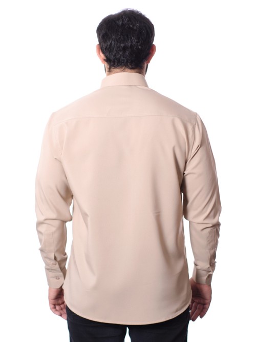 Camisa bege masculina manga longa de microfibra