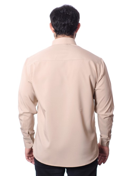 Camisa bege masculina manga longa de microfibra Camisa bege masculina manga longa de microfibra