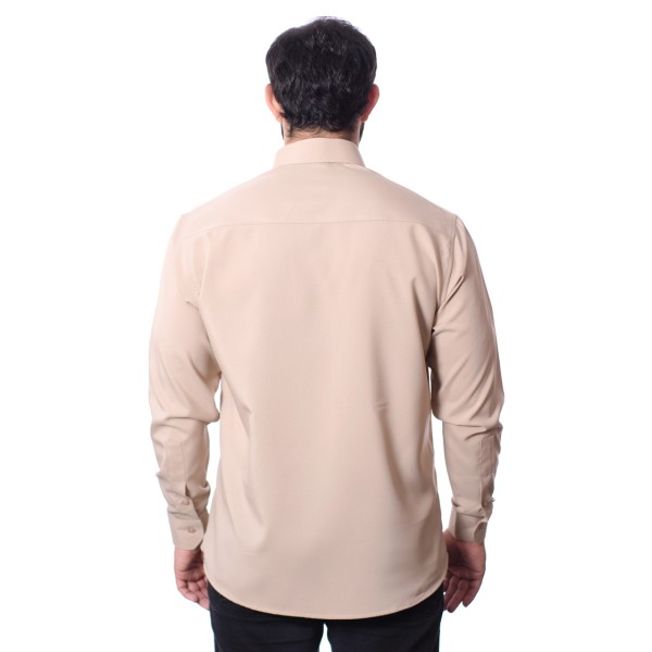 Camisa bege masculina manga longa de microfibra