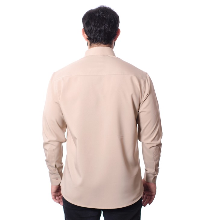 Camisa bege masculina manga longa de microfibra Camisa bege masculina manga longa de microfibra