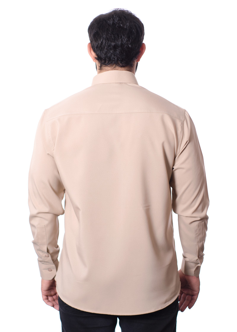 Camisa bege masculina manga longa de microfibra