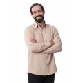 Camisa bege masculina manga longa de microfibra Camisa bege masculina manga longa de microfibra