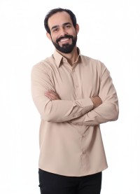 Camisa bege masculina manga longa de microfibra