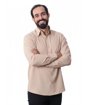 Camisa bege masculina manga longa de microfibra Camisa bege masculina manga longa de microfibra