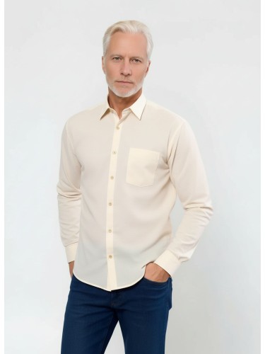 Camisa social palha masculina de microfibra manga longa