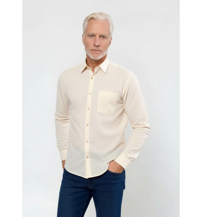 Camisa social palha masculina de microfibra manga longa