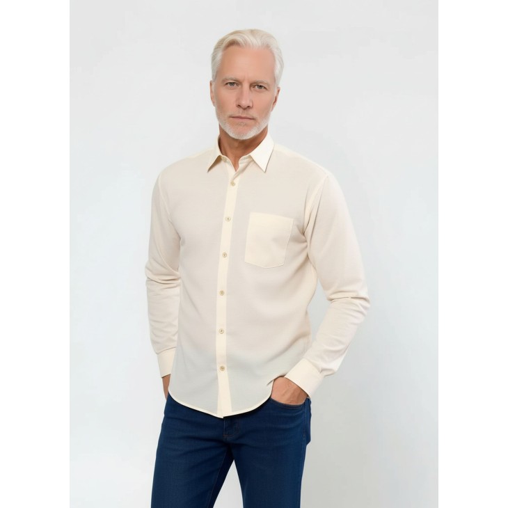 Camisa social palha masculina de microfibra manga longa