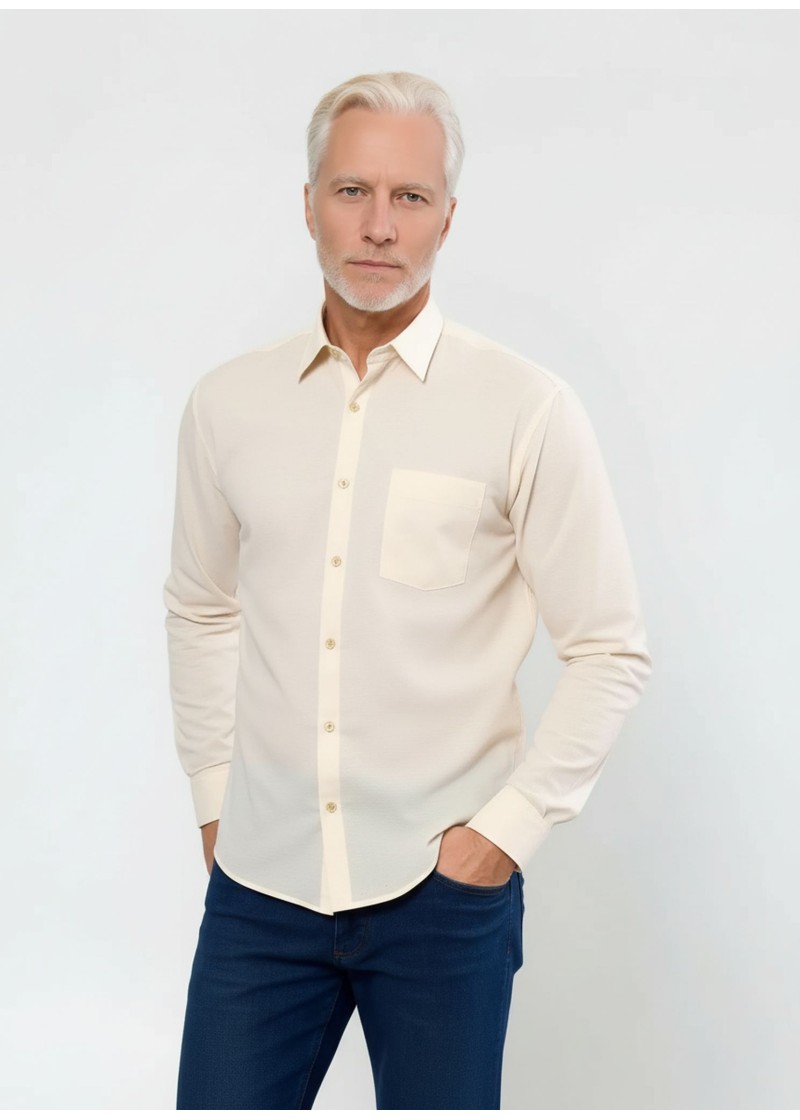 Camisa social palha masculina de microfibra manga longa