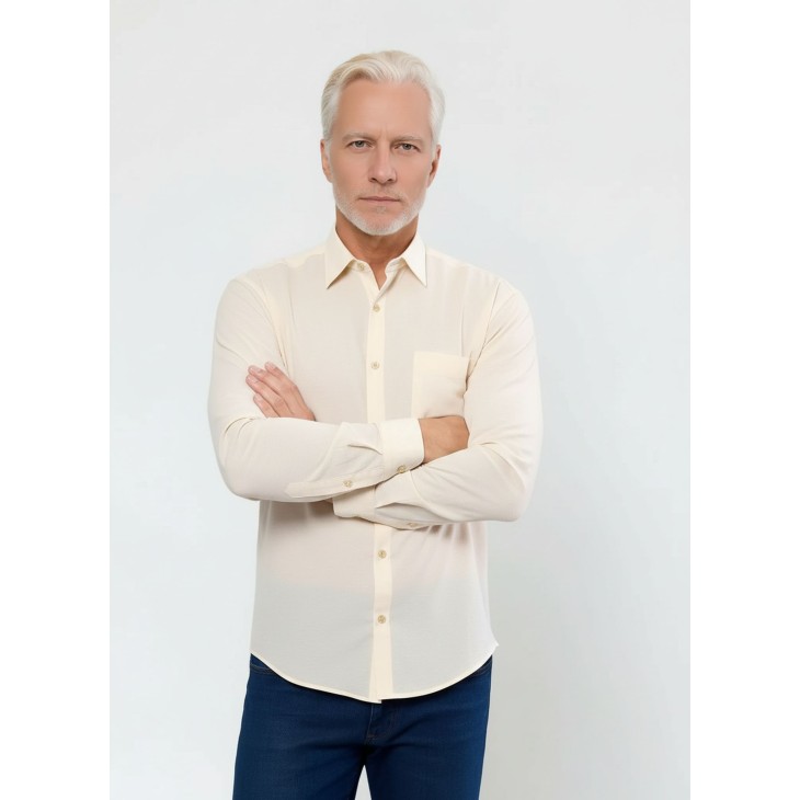 Camisa social palha masculina de microfibra manga longa