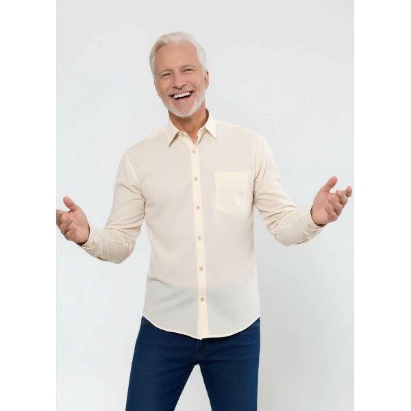 Camisa social palha masculina de microfibra manga longa