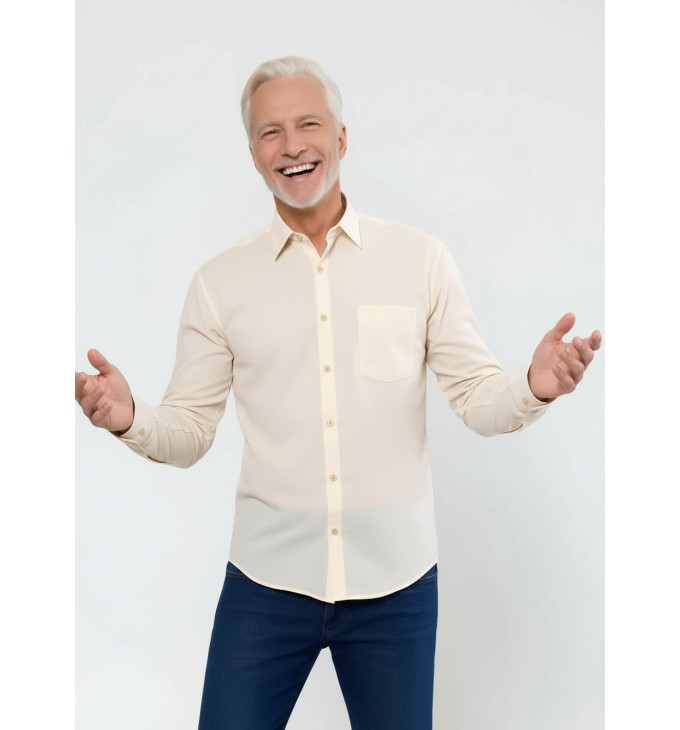 Camisa social palha masculina de microfibra manga longa